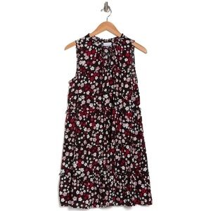 Calvin Klein Ditsy Floral Sleeveless Babydoll Dress in Red Multi 6 Lightweight
